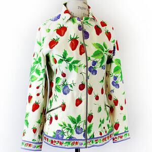 Vintage 60’s Leonard Zipped Berry Print Collared Pockets Jacket size 38 Small